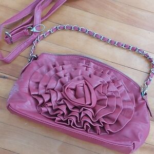 Zoe Red Flower Soft Vegan Leather Purse Chain And Crossbody